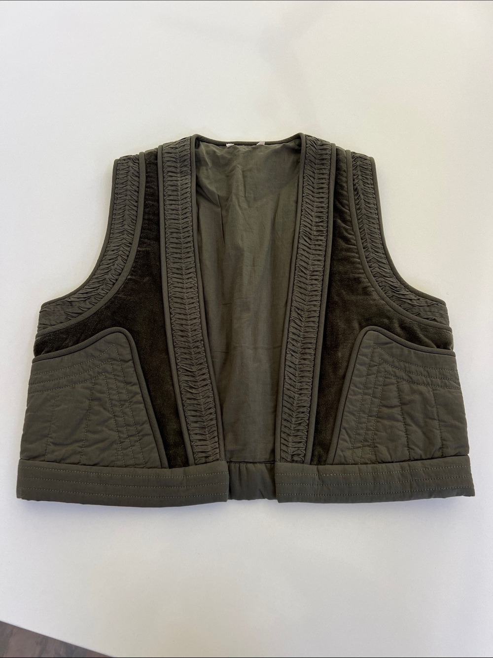 SEZANE julian khaki green organic cotton vest quilted waistcoat jacket small - Picture 3 of 8